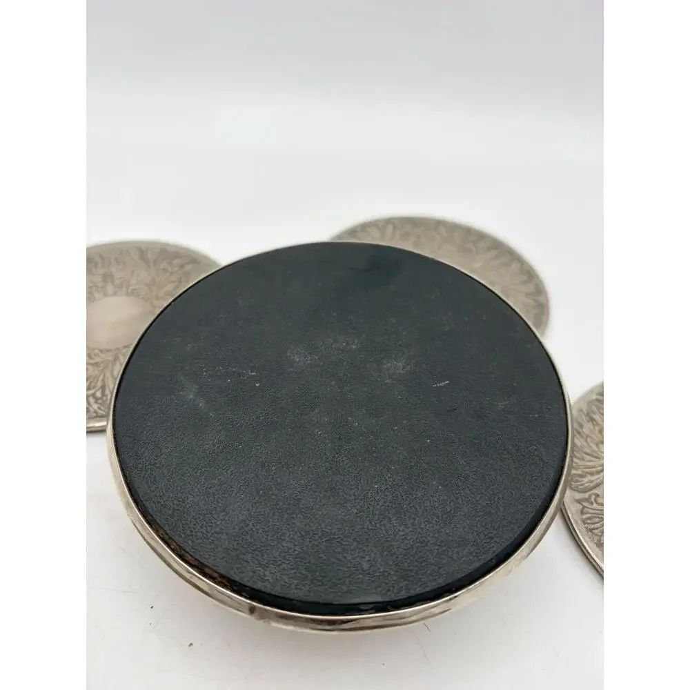 Vintage Set Of 5 Silver Plated Coasters